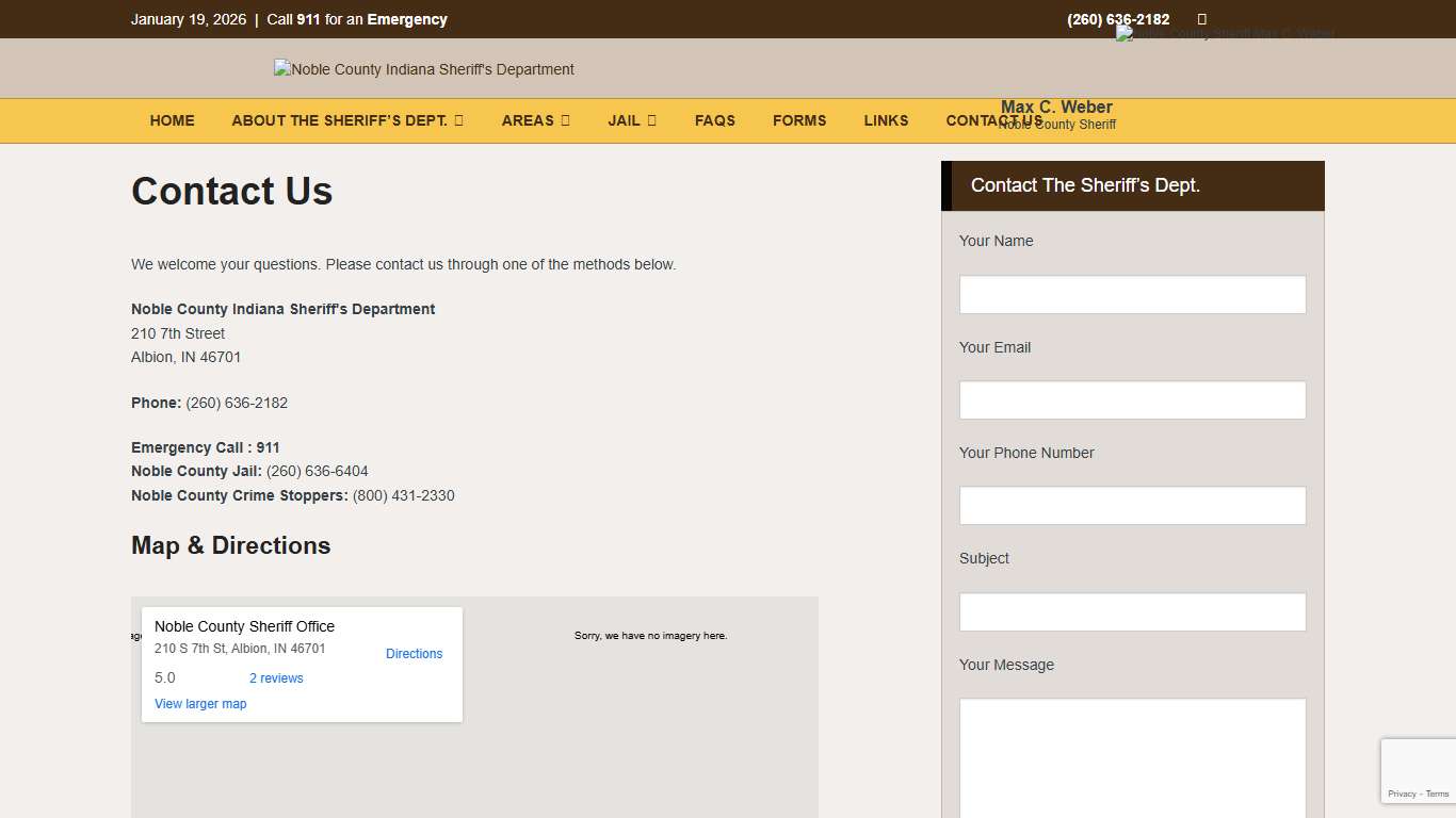 Contact Us | Noble County Indiana Sheriff's Department